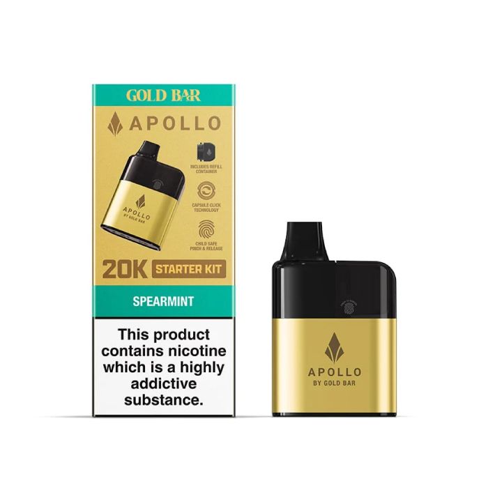 Spearmint Gold Bar Apollo 20k Prefilled Pod Kit P10220 Spearmint Gold Bar Apollo 20k Prefilled Pods