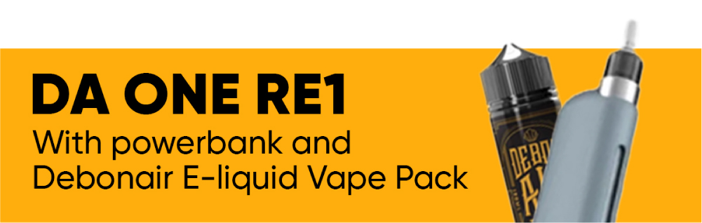DA ONE RE1 with powerbank and Debonair E-Liquid vape pack
