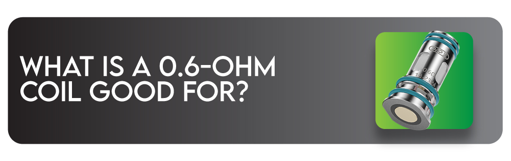 Header image with text reading "What Is a 0.6-Ohm Coil Good for?" showing a VOOPOO PnP coil