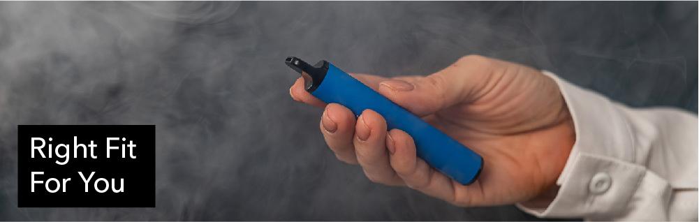 Hand holding a blue zero nicotine vape pen