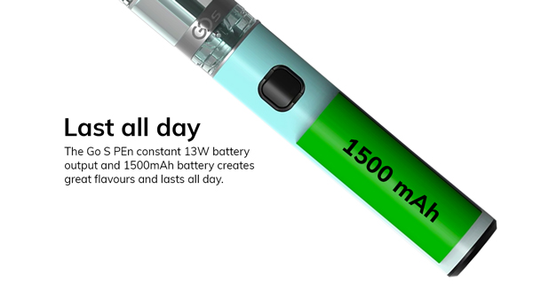 Turquoise vape pen with image of battery - Innokin Go S Tank