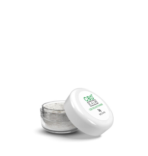 image showing small container with 3 grams of cbd isolate powder in clear container with white lid