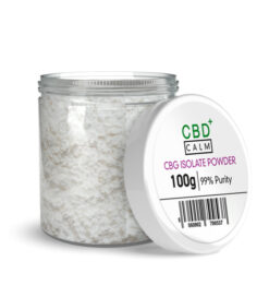 image that shows 100grams of cbg powder in a clear jacr with white screw lid