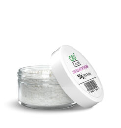 image that shows 50grams of cbg isolate powder in a clear jar with white screw lid