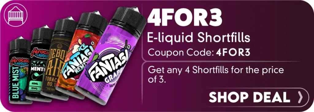 4 for 3 on e-liquid shortfills coupon code vape deal