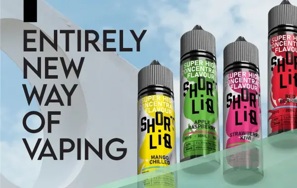 Featured Image with text reading "Entirely New Way of Vaping" depicting new Shortliq e-liquid range